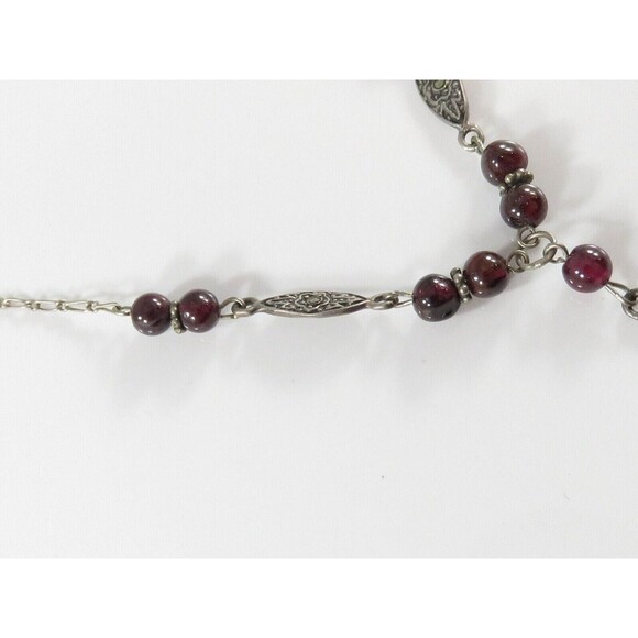 16 1/2" Sterling Silver Lariat Necklace 1 3/4 Drop Polished & Faceted Gem Stones - Picture 5 of 6